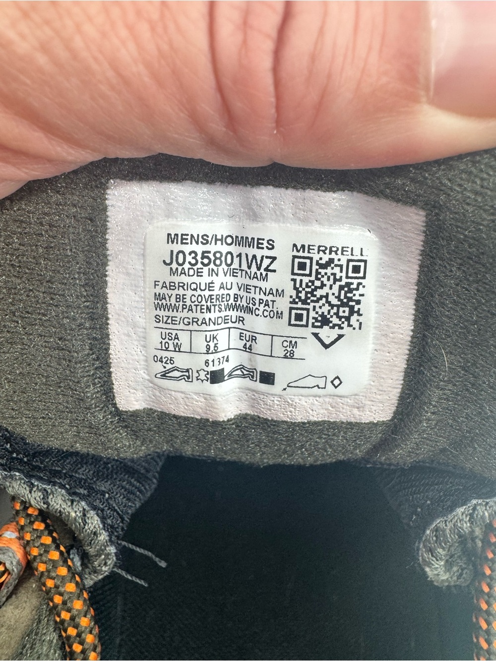 Merrell men’s Moab Gore Tex Gray with Orange hiking shoes wide size 10W like new - Picture 4 of 11